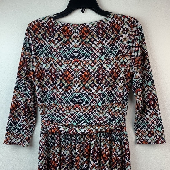 Luxology V neck cummerbund waist soft jersey knit printed maxi dress long sleeve - Picture 8 of 11